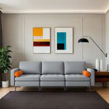 Front. Resenkos - Modular 3-Seat Sofa Couch with Socket USB Ports and Side Storage Pocket-Gray, Sectional Sofa Couch - Gray.