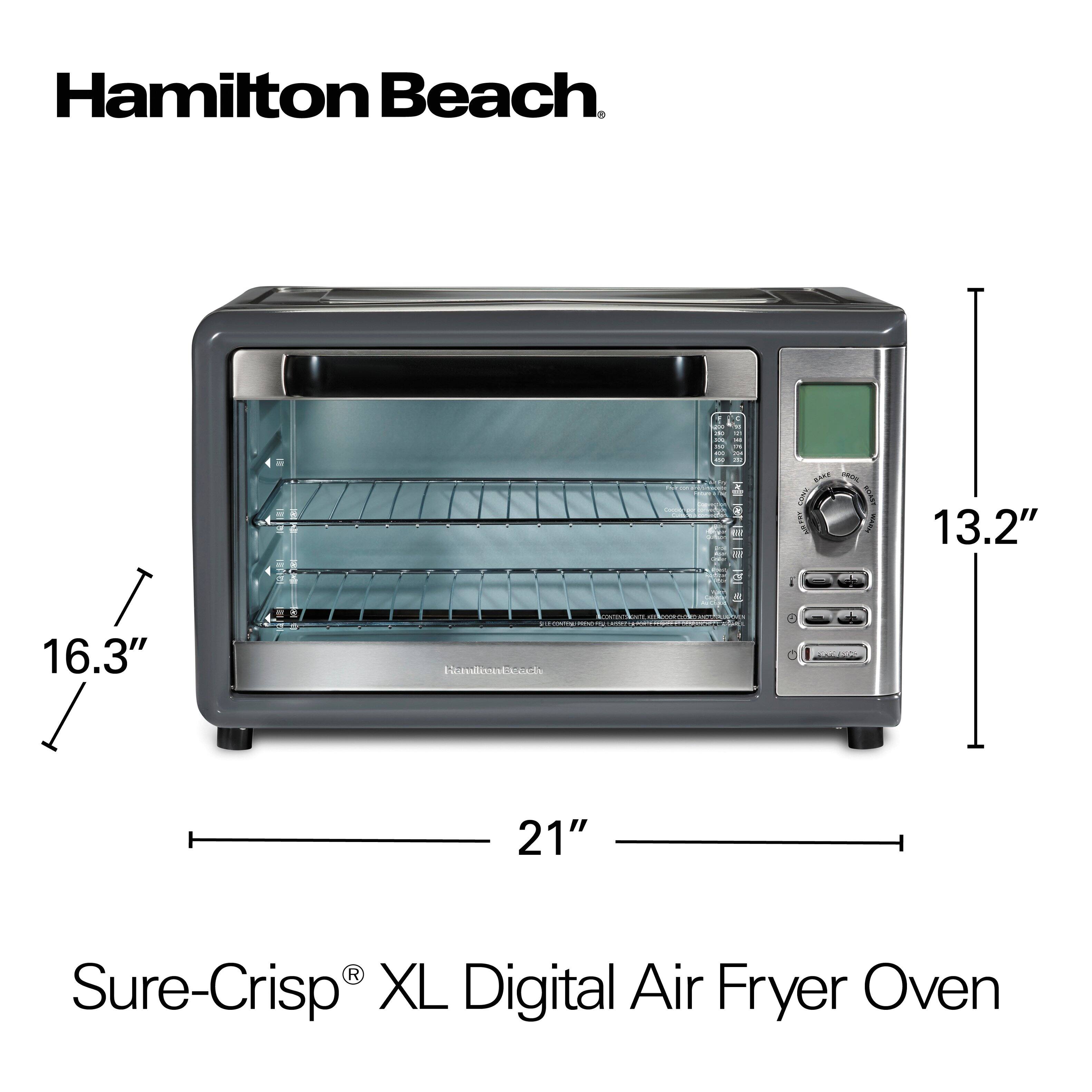 Hamilton Beach  
Sure-Crisp® XL Digital Air Fryer Oven  

Dimensions:  
- Width: 21"  
- Height: 16.3"  
- Depth: 13.2"