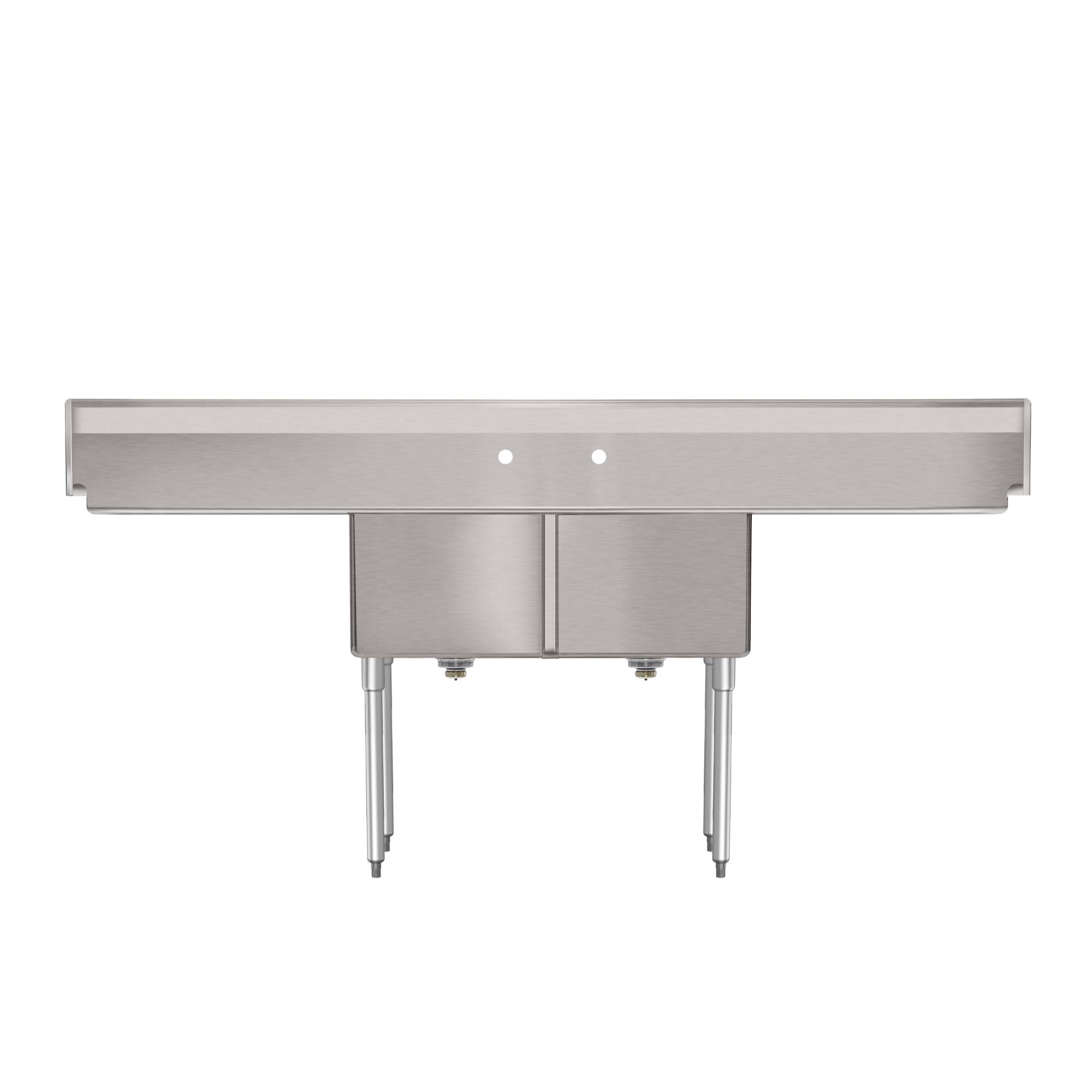 Alt View 6. Koolmore - 84 in. 18-Gauge 2-Compartment  Sink with Backsplash and 24 in. Dual Drainboards, Bowl dimensions 18"x24"x14" - Stainless Steel.