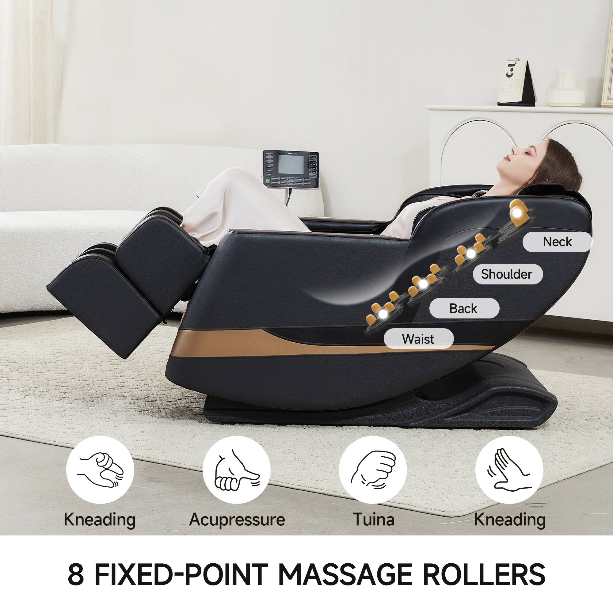 I 00-02 Neck Shoulder Back Waist Kneading Acupressure Tuina Kneading 8 FIXED-POINT MASSAGE ROLLERS