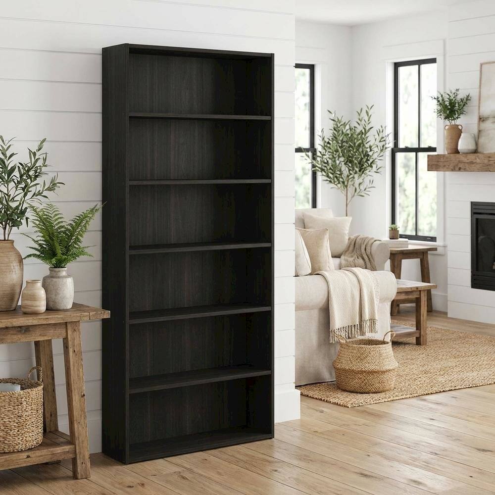 Angle. FurniFact - Wooden bookcase with sturdy frame for home organization - Espresso.