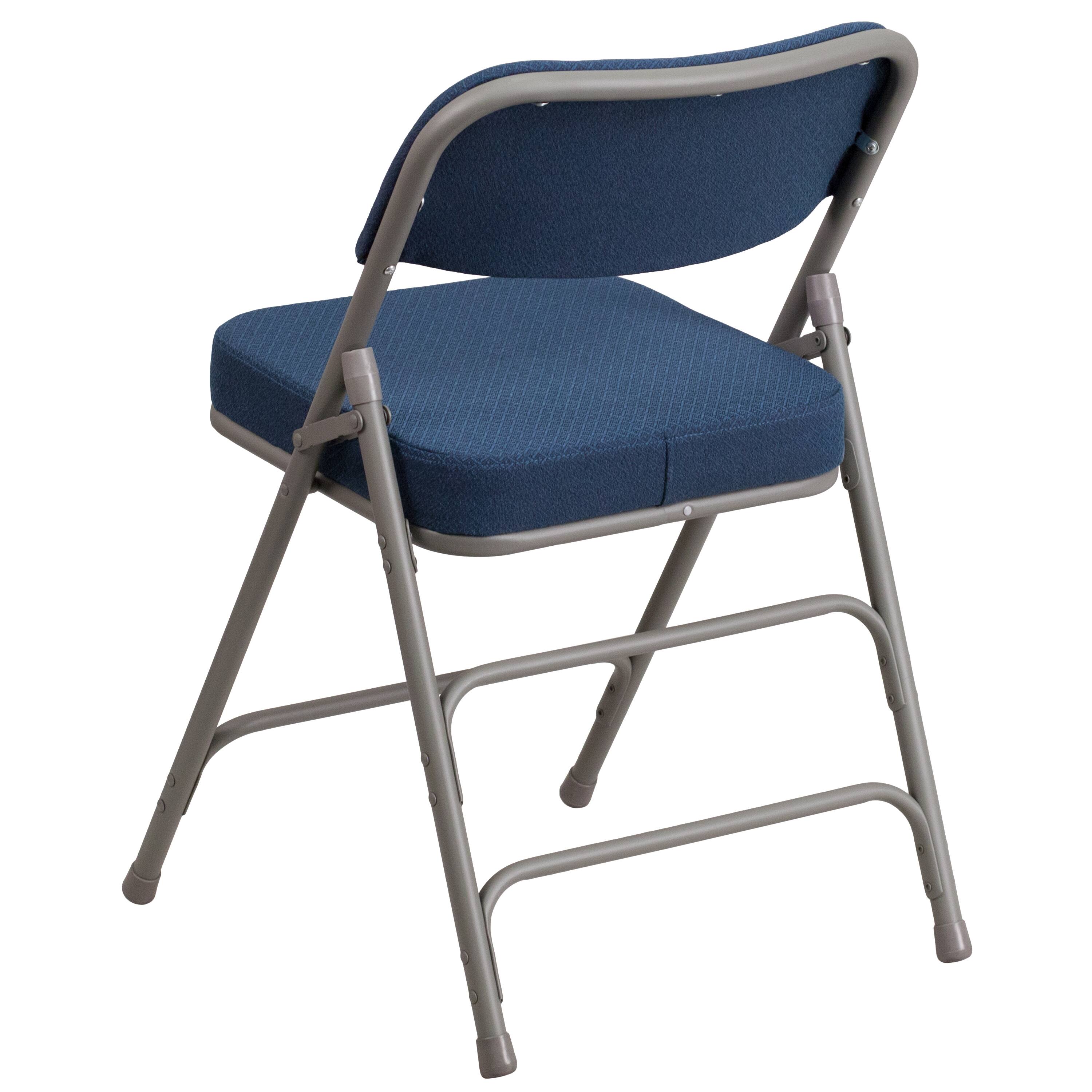 Alt View 6. Emma + Oliver - 4 Pack Premium Curved Triple Braced & Hinged Fabric Upholstered Metal Folding Chair - Navy.