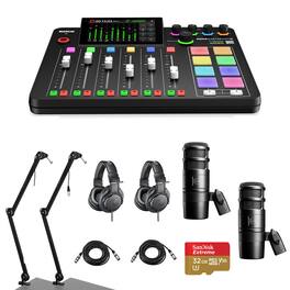 RODE - RODECaster Pro II Integrated Audio Production Studio Console Bundle with 2x AT2040 Mic, 2x ATH-M20x Headphones, 2x