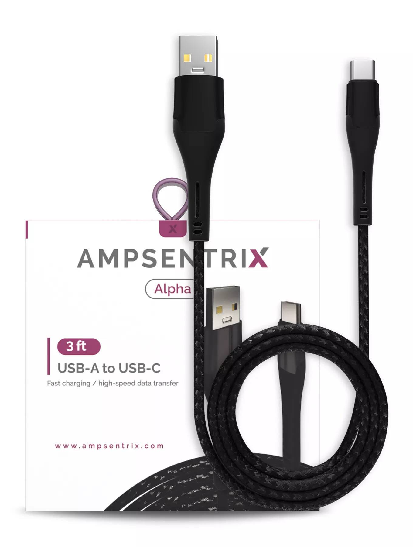 Ampsentrix - 3 ft USB Type C To USB Type A Cable (Alpha) - Black