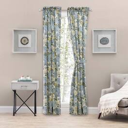 Ellis Curtain - Ellis Hydrangea Classic Pattern Printed 1.5" Rod Pocket Window Tailored Tiers 68"x36" - Blue