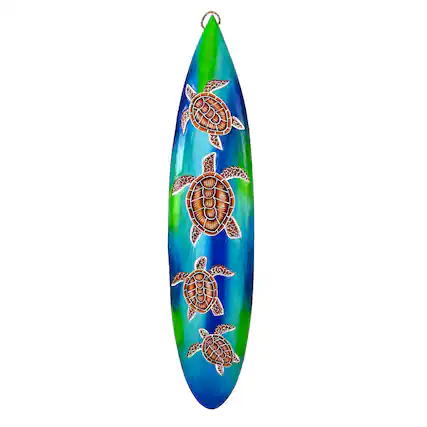 Front. Chesapeake Bay - Wooden Sea Turtle Surfboard Wall Decor 38.5" Tropical Ocean Beach Art - Multicolored.