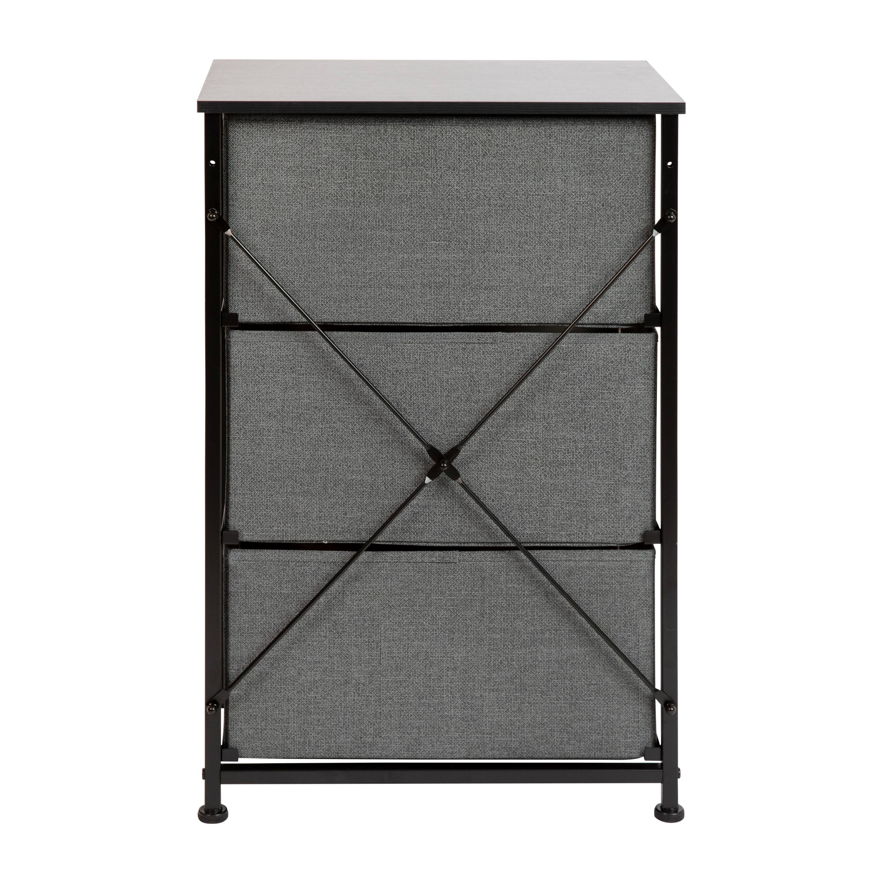Alt View 5. Emma + Oliver - 3 Drawer Vertical Storage Dresser with Wood Top & Fabric Pull Drawers - Gray Drawers/Black Frame.