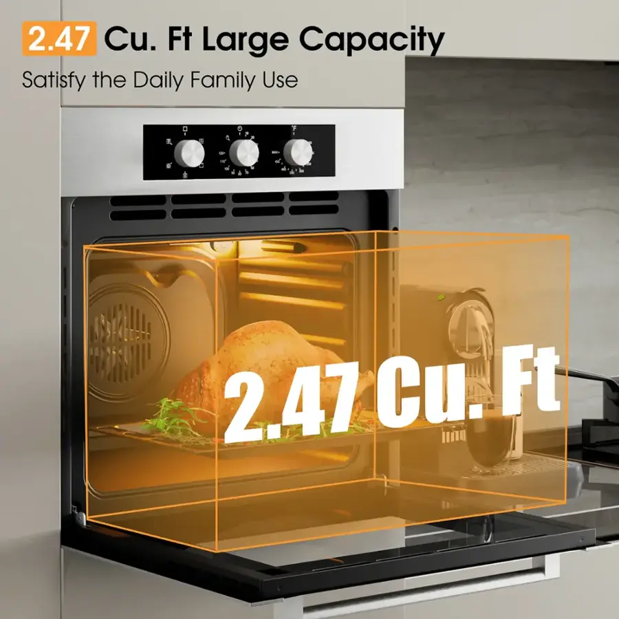 The text on the image is grouped and corrected as follows:

"2.47 Cu. Ft Large Capacity Satisfy the Daily Family Use"