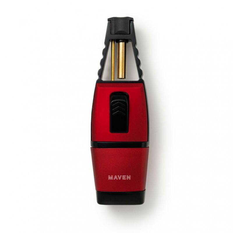 Angle. Prestige - Maven Noble Cigar Torch Lighter (Red) - Red Metallic Finish.