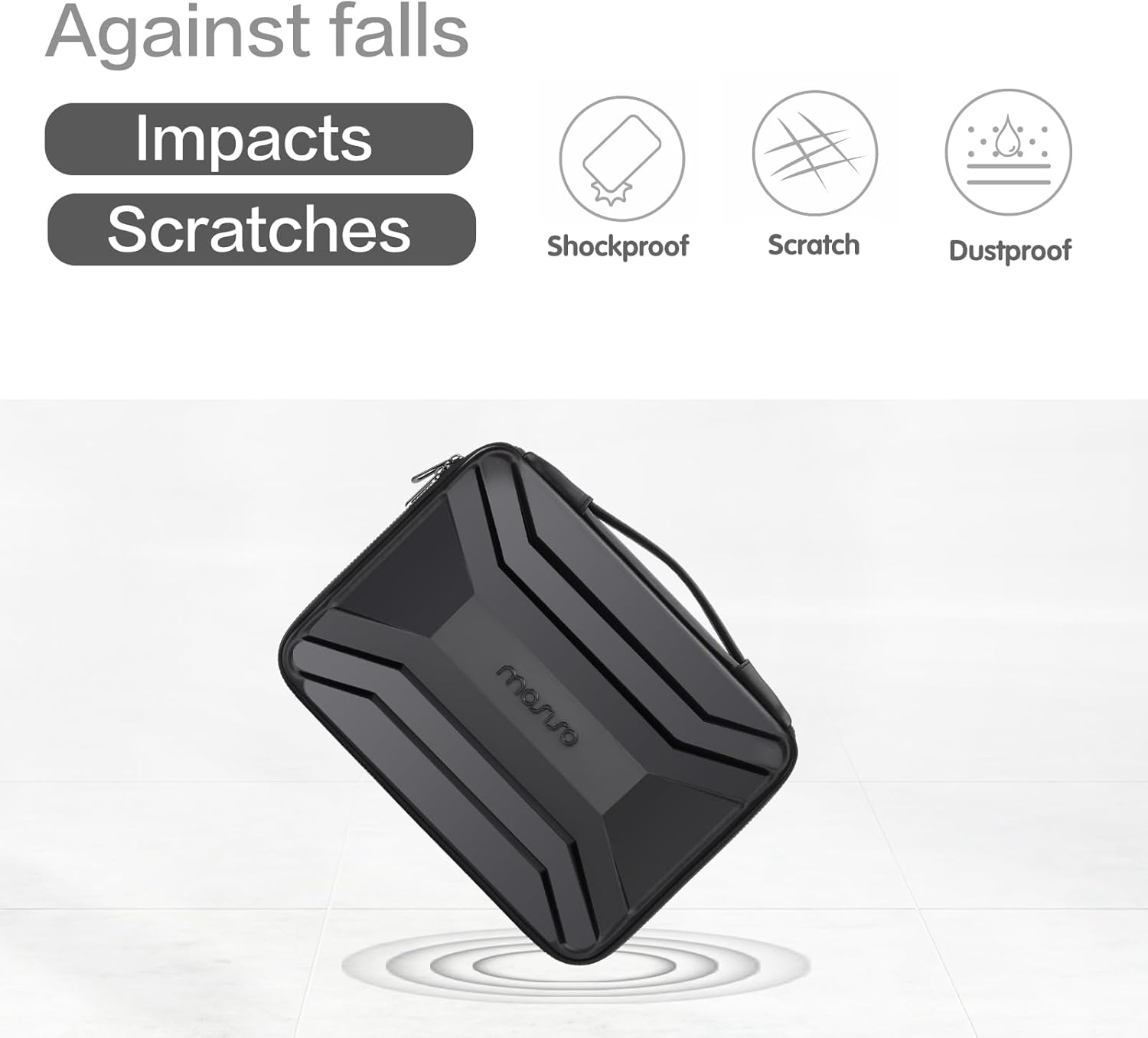 Against falls  
Impacts  
Scratches  

Shockproof  
Scratch  
Dustproof