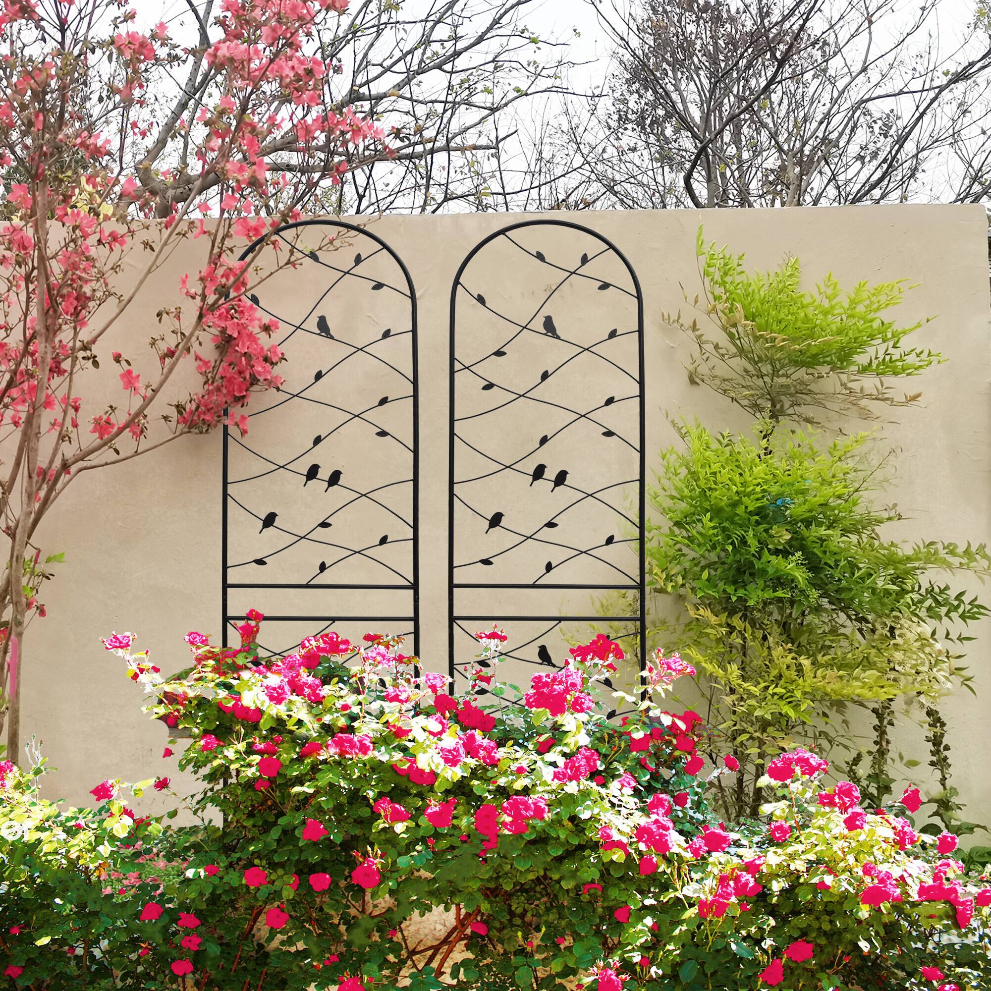 Alt View 4. Loheer - 2 Pack Metal Garden Trellis 7.2 ft x 1.6 ft Rustproof Climbing Plant Support - Black.