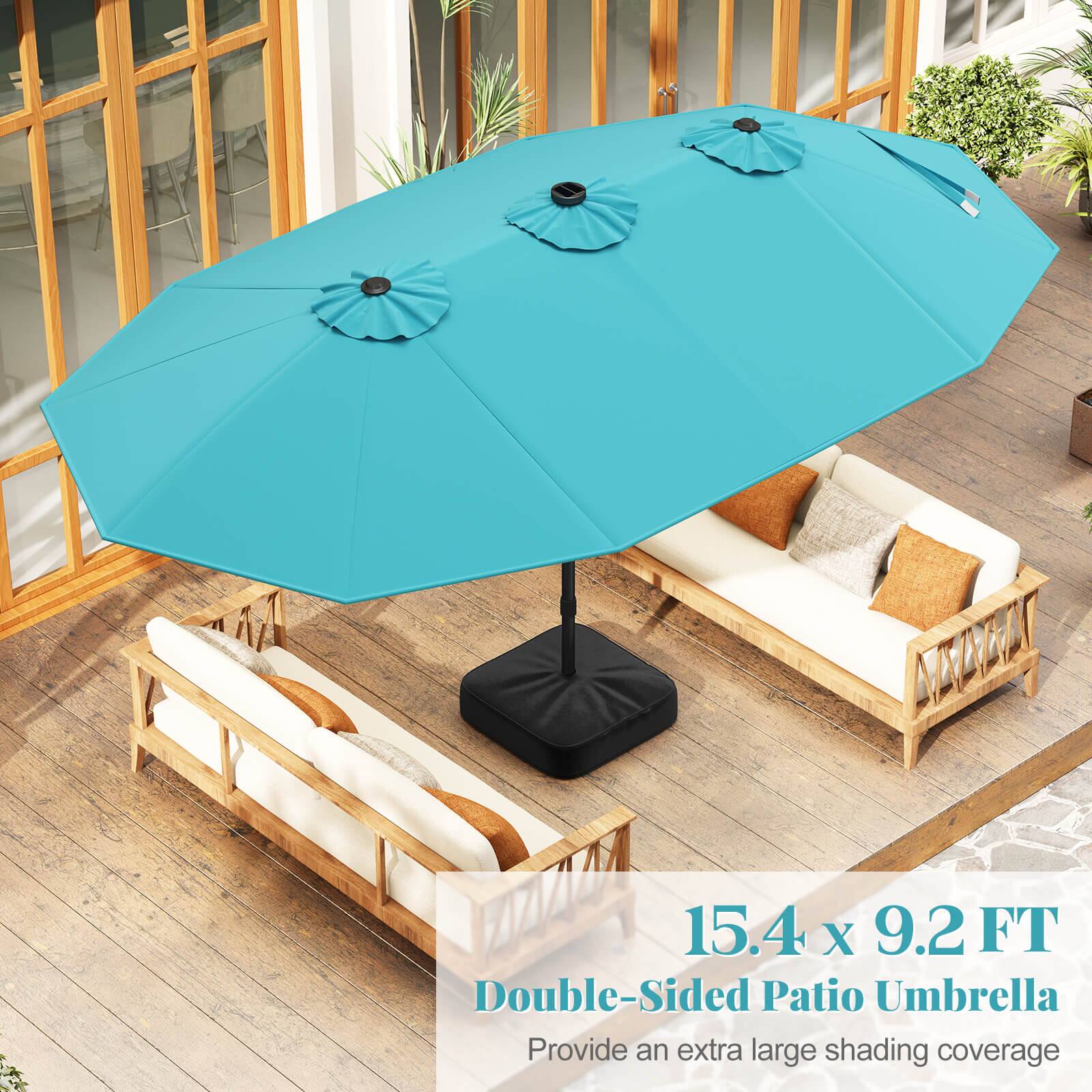 15.4 X 9.2 FT Double-Sided Patio Umbrella: Provide an extra large shading coverage.