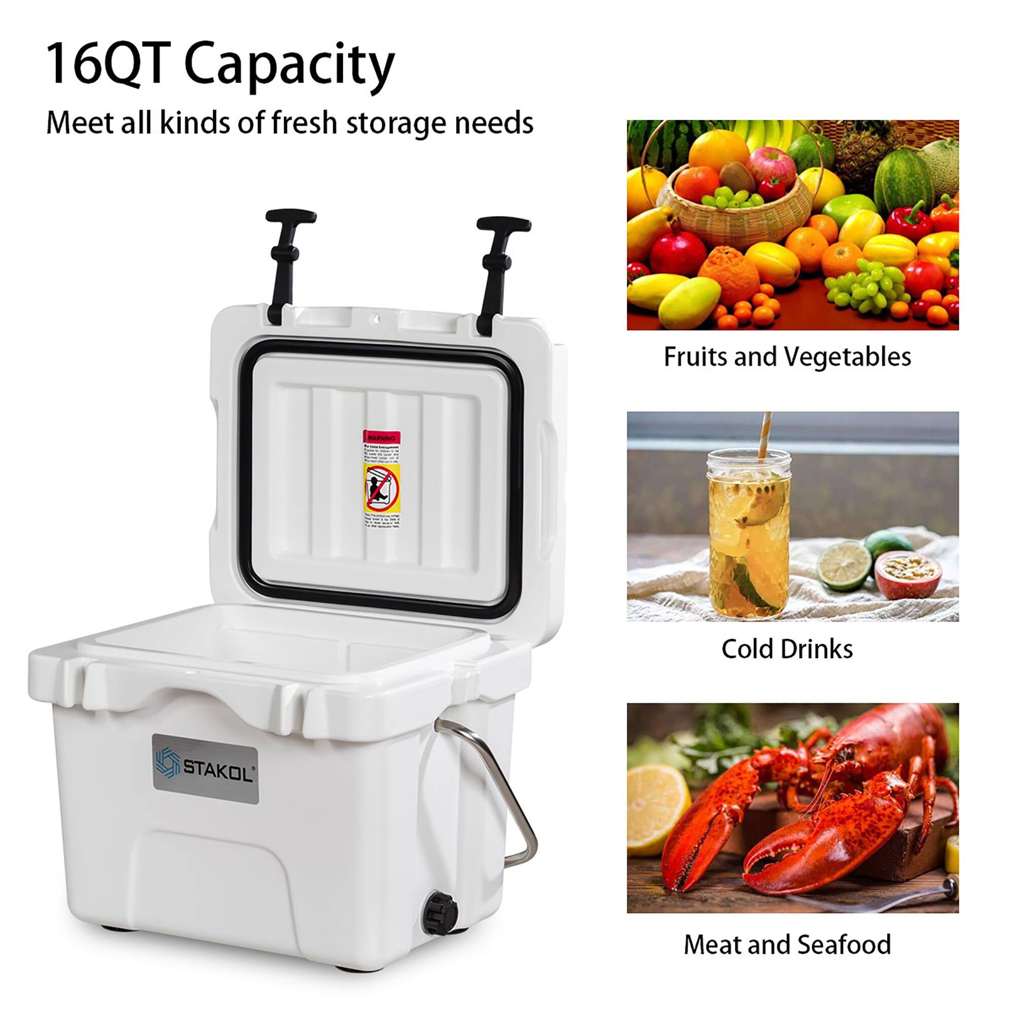 16QT Capacity  
Meet all kinds of fresh storage needs  

Fruits and Vegetables  
Cold Drinks  
Meat and Seafood
