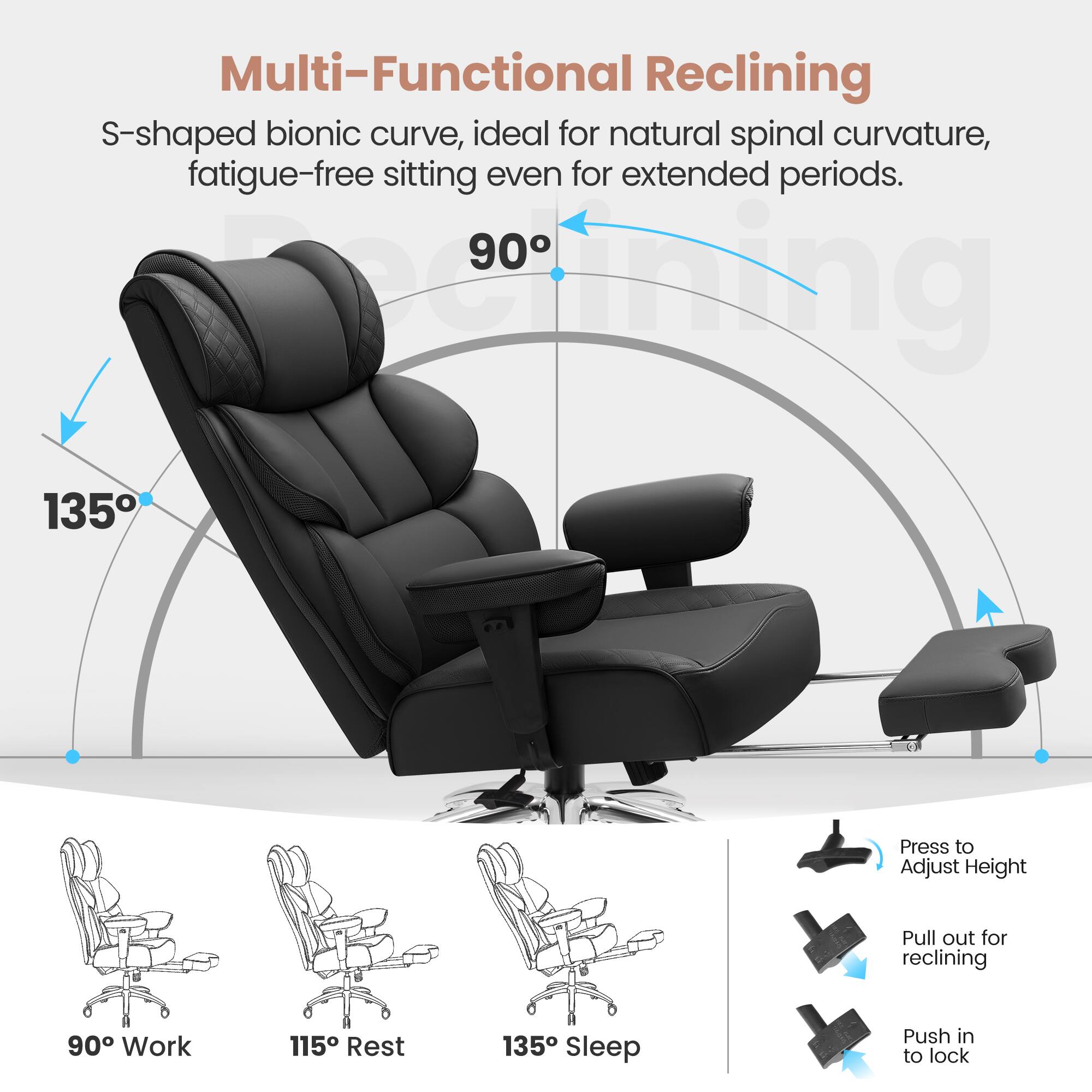 Multi-Functional Reclining Chair: S-shaped bionic curve, ideal for natural spinal curvature, fatigue-free sitting even for extended periods. 90°, 135°, 115°, 135°, 90°, 115°, 135°, 90°, 115°, 135°, 90°, 115°, 135°, 90°, 115°, 135°, 90°, 115°, 135°, 90°, 115°, 135°, 90°, 115°, 135°, 90°, 115°, 135°, 90°, 115°, 135°, 90°, 115°, 135°, 90°, 115°, 135°, 90°, 115°, 135°, 90°, 115°, 135°, 90°, 115°, 135°, 90°, 115°, 135°, 90°, 115°, 135°, 90°, 115°, 135°, 90°, 115°, 135°, 90°, 115°, 135°, 90°, 115°, 135°, 90°, 115°, 135°, 90°, 115°, 135°, 90°, 115°, 135°, 90°, 115°, 135°, 90°, 115°, 135°, 90°, 115°, 135°, 90°, 115°, 