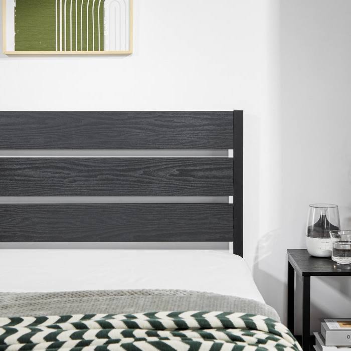 Alt View 1. Hivvago - Hivvago Twin size Industrial Platform Bed Frame with Wood Slatted Headboard - Black.