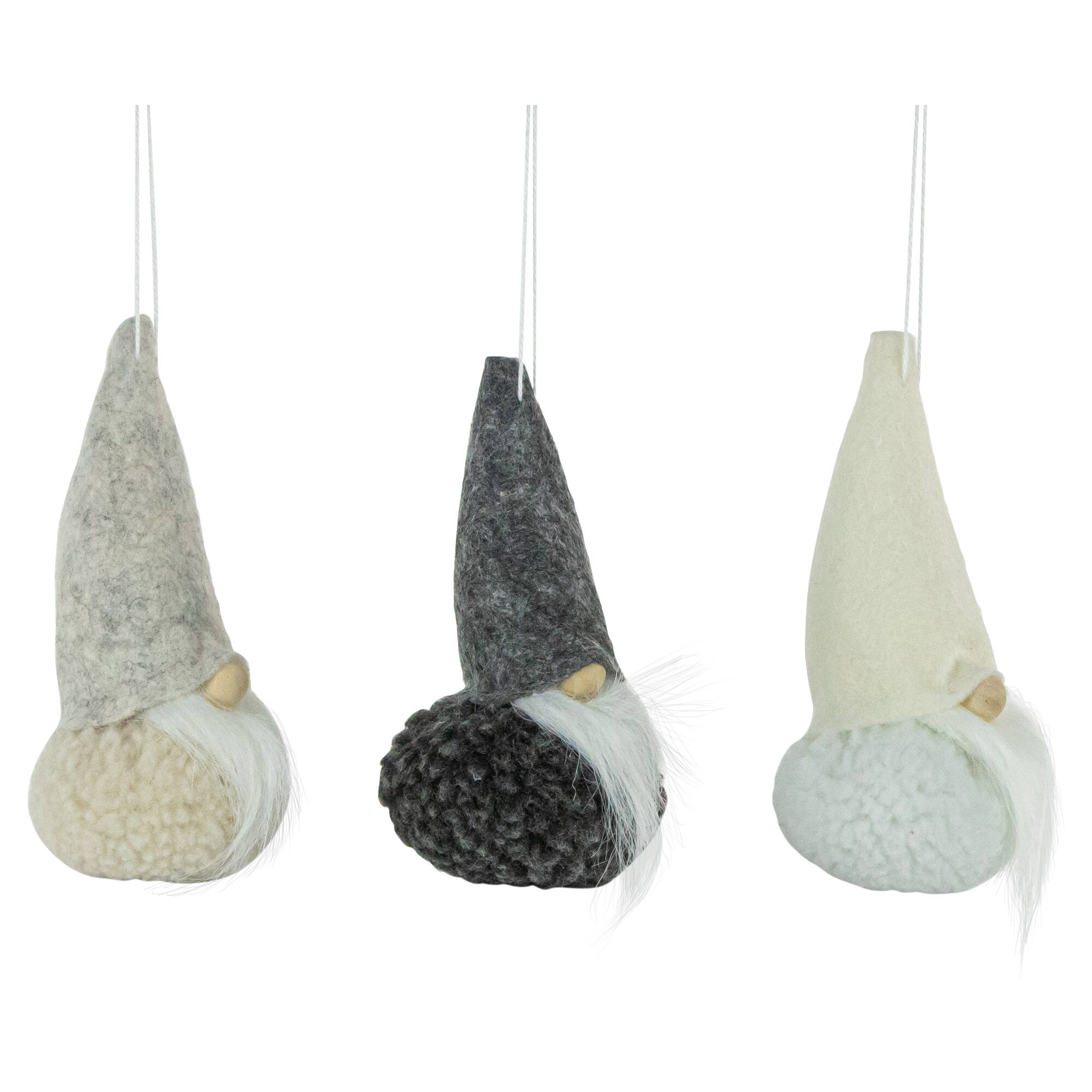 Northlight Set of 3 and Cream Plush Gnomes Christmas Ornaments 4.75 ...
