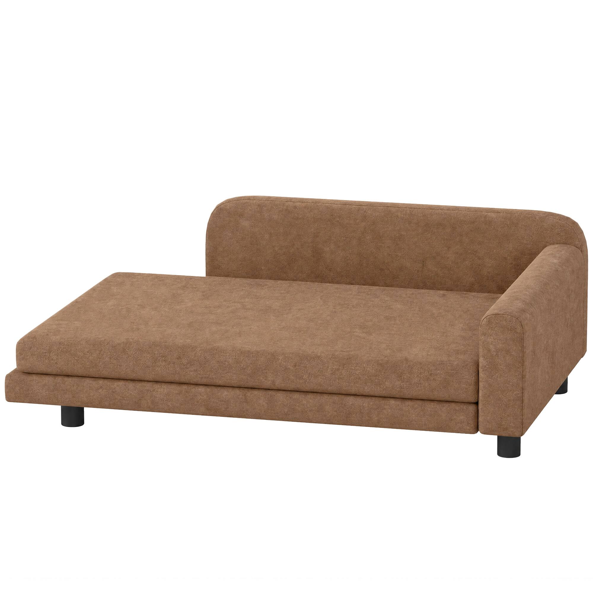 Front. Pawhut - Bed for Large Breeds, Soft Velvet Dog Couch with Removable Cushion, Backrest - Brown.