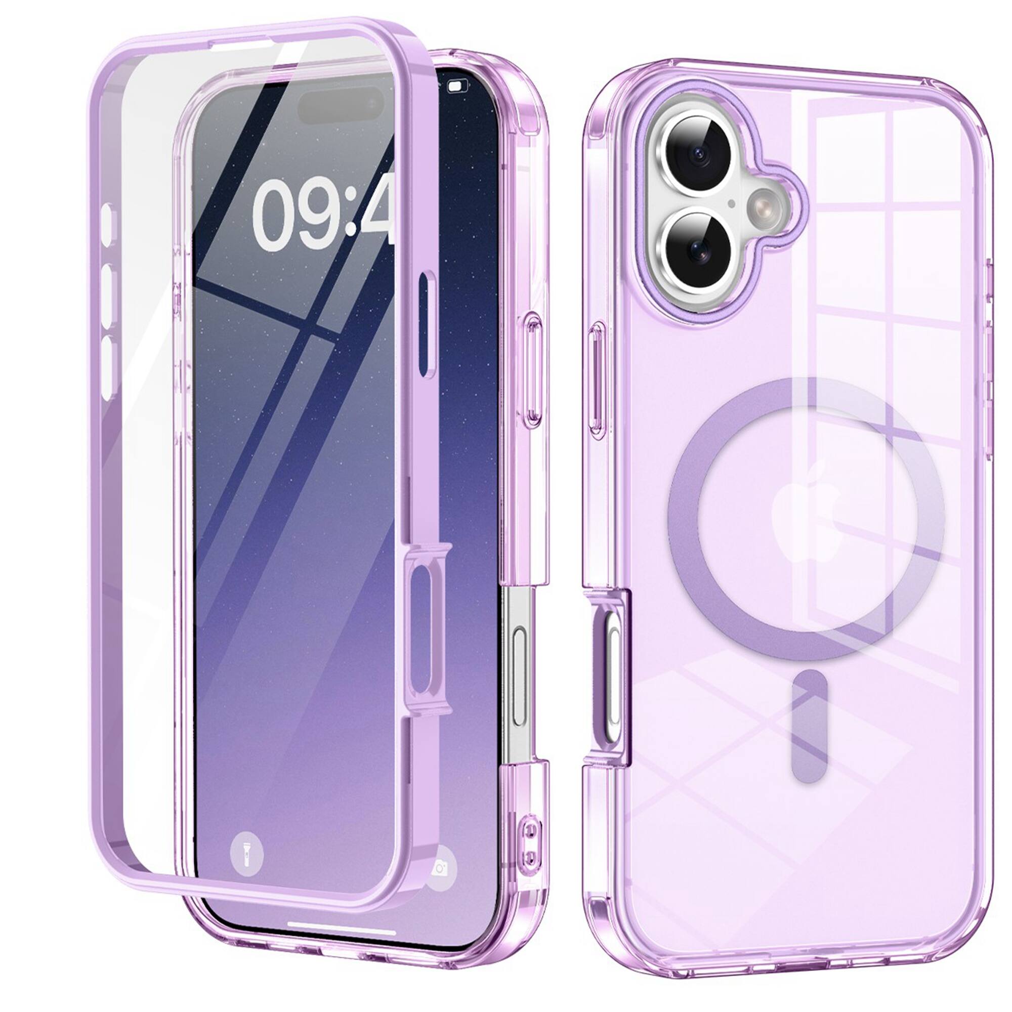 Front. UUCOVER - Magnetic Full Body Case for iPhone 16 Shockproof TPU+PC Built-in Screen Protector Compatible with MagSafe Cover - Light Purple.
