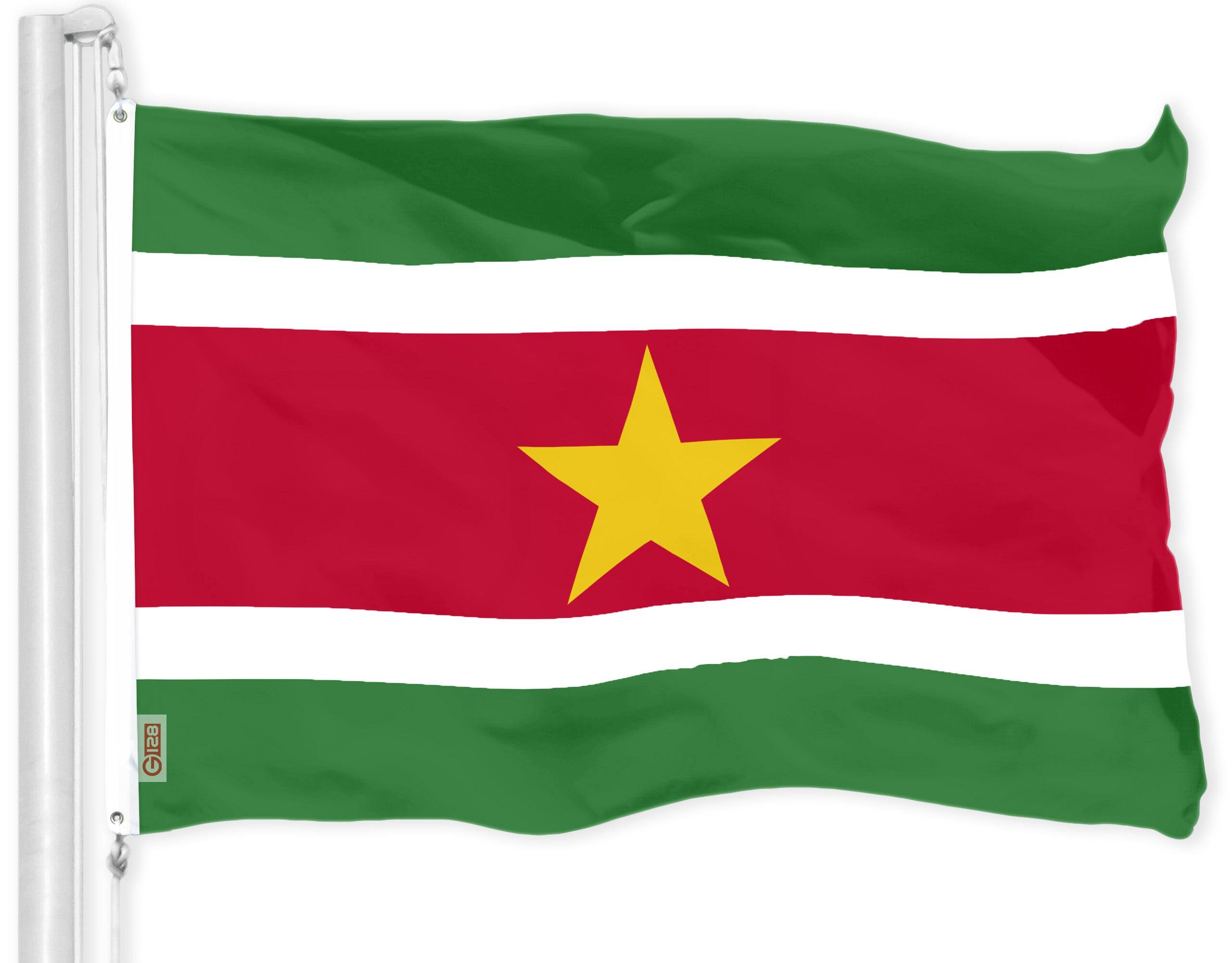 Front. G128 - Suriname Flag 3x5 ft 150D Polyester, Brass Grommets, Indoor/Outdoor. - Assorted Colors.