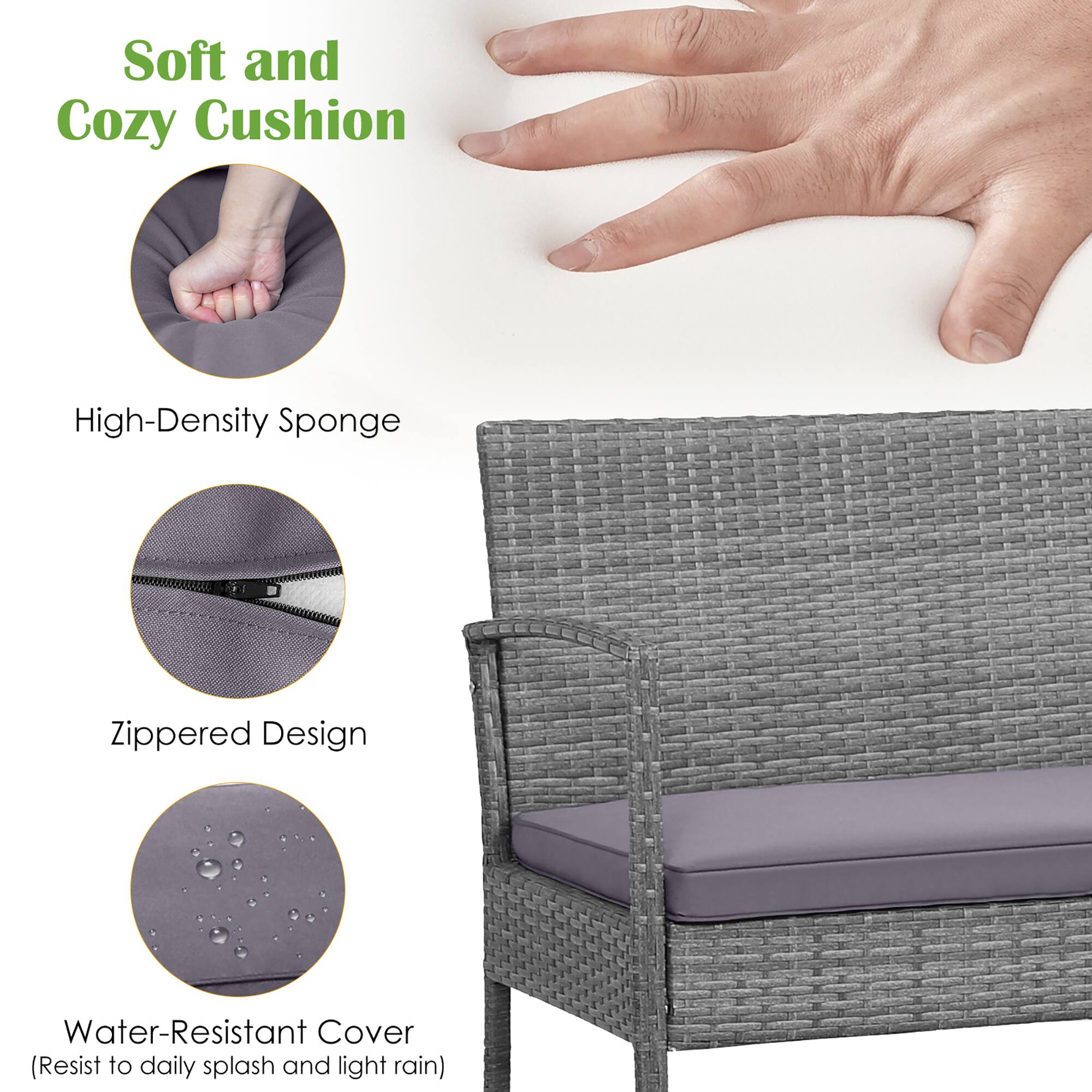 Soft and Cozy Cushion, High-Density Sponge, Zippered Design, Water-Resistant Cover (Resist to daily splash and light rain)