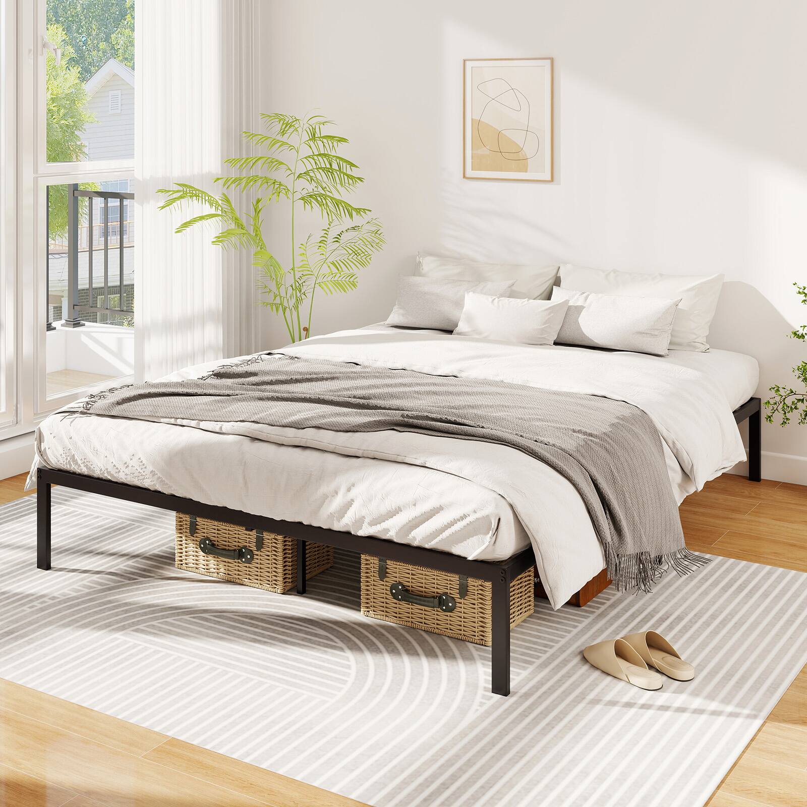 Alt View 3. Gymax - Gymax Queen Size Metal Bed Frame Heavy Duty Support Slats Mattress Foundation - Black.