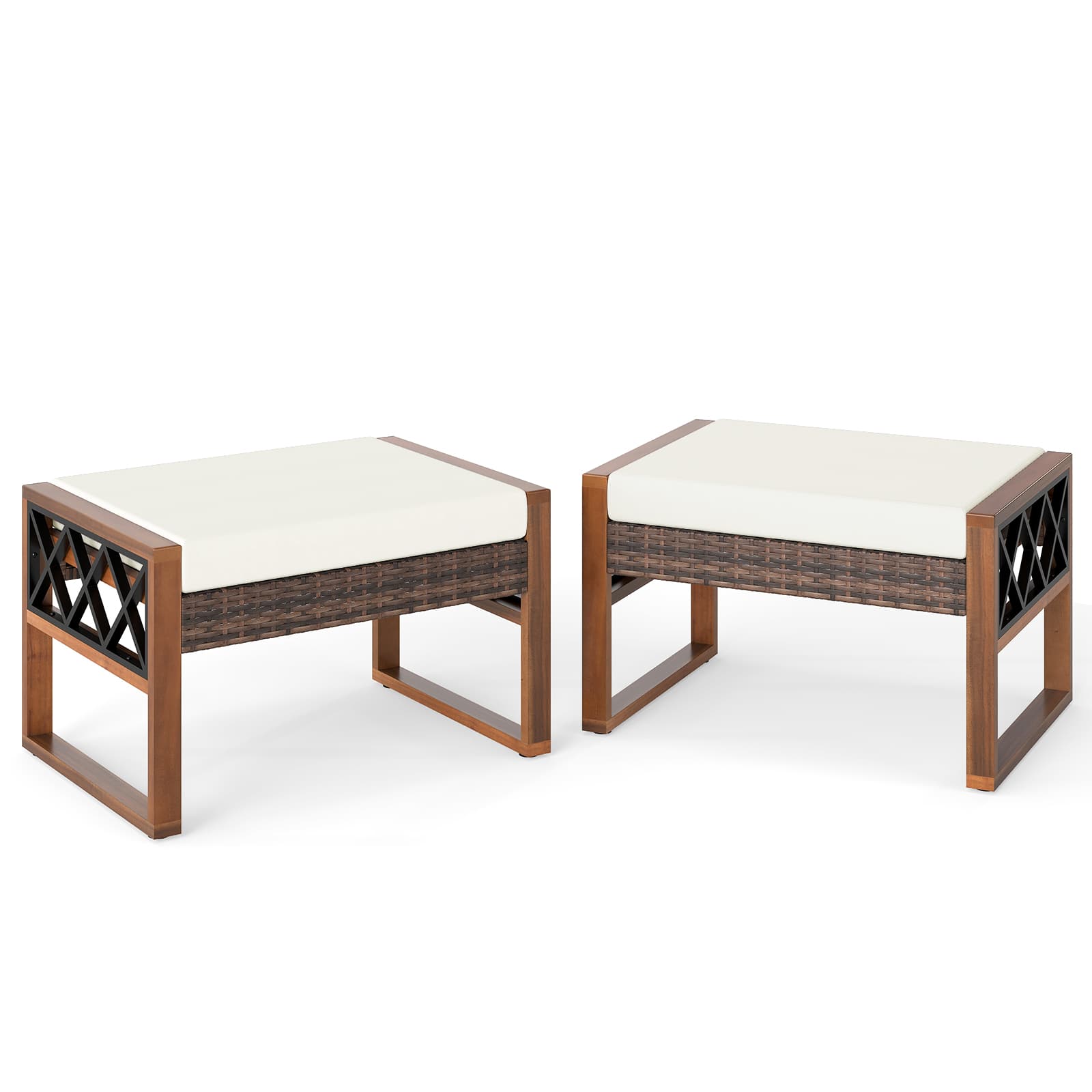 Gymax - Set Of 2 PE Rattan Wicker Ottomans Outdoor Patio Footstools Multipurpose Furniture - Brown price history on PriceWatchPro