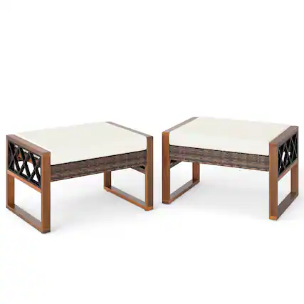 Front. Gymax - Gymax Set Of 2 PE Rattan Wicker Ottomans Outdoor Patio Footstools Multipurpose Furniture - Brown.