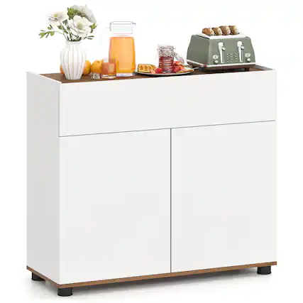 Front. Costway - Costway Sideboard Buffet Cabinet with Storage, Drawer and Push-to-Open Doors for Kitchen - White.