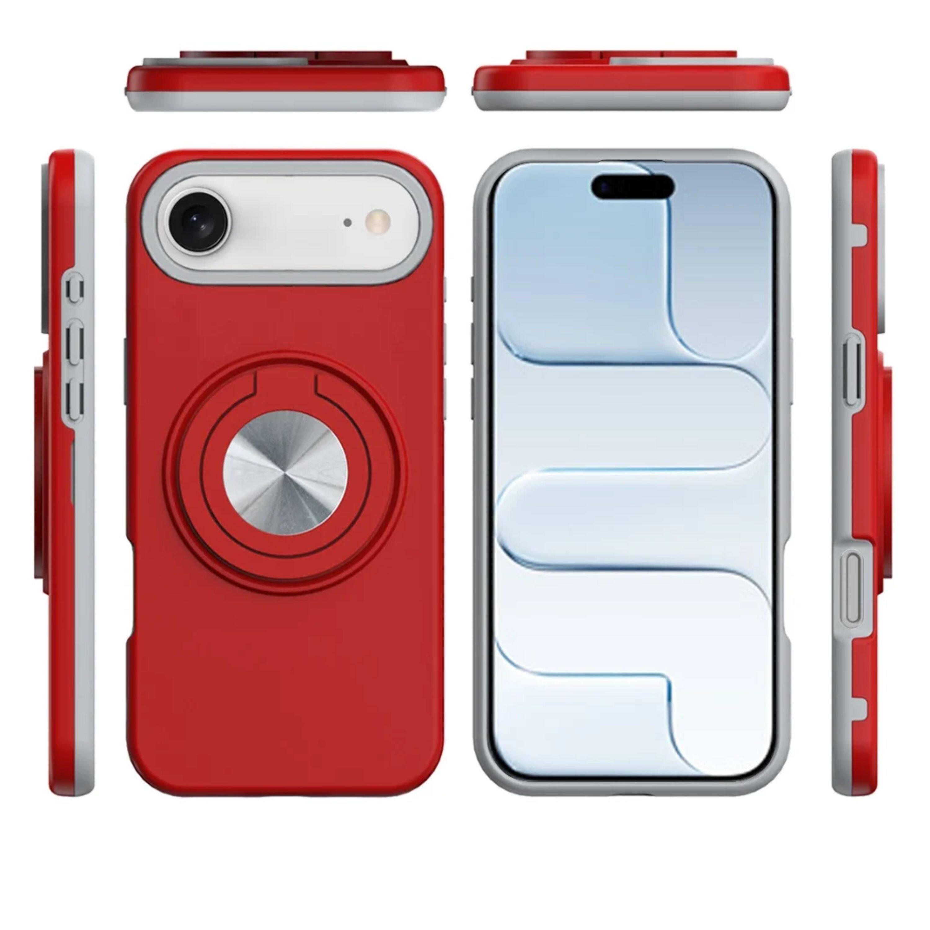 Angle. Kitcheniva - Solid Rugged Shockproof Phone Case With 360 Stand Tempered Glass For iPhone Air Red - Red.