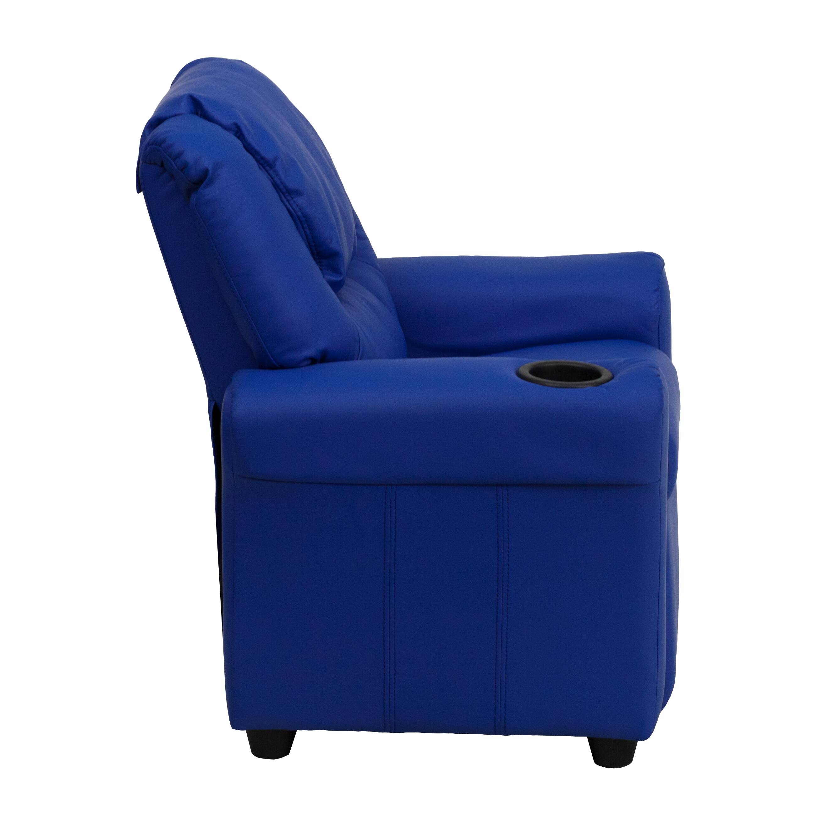 Alt View 5. Emma + Oliver - Contemporary Kids Recliner with Cup Holder and Headrest - Blue Vinyl.