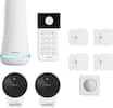 Grouping the text on the image, we can see that it is a collection of SimpliSafe products, including a white device, a camera, a remote, and a security system. The products are displayed in a white background, and the text on the image reads "SimpliSafe."