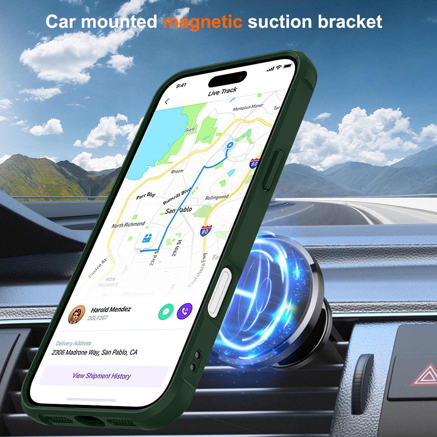 Car mounted magnetic suction bracket

9:41 Live Track

Madinan Manur Ta Coent Rheem 80 Blid Bive PMT Rumrill San Pablo Rellingwood North Richmond

23rd Castro IRON TRIANGLE Richmond

Harold Mendez DGLF267

80 15 29th Ea St Eastshore

Delivery Address: 2306 Madrone Way, San Pablo, CA

View Shipment History