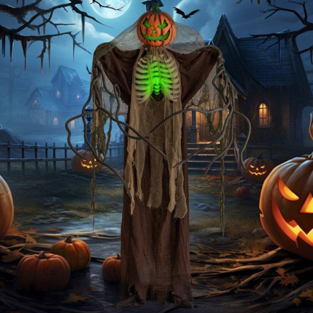 Alt View 1. Boyel Living - 6ft Halloween Animatronics Light-Up Talking Pumpkin Ghost with Glowing Ribs and Moving Head - Brown.