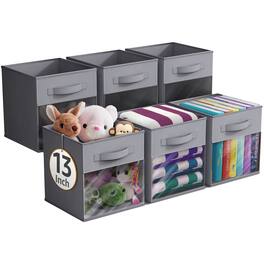 Sorbus - 13 Inch Storage Bins with Clear Window and Handle, 6 Foldable Baskets for Organizing Clothes,Toys, Books, Figures - Gray