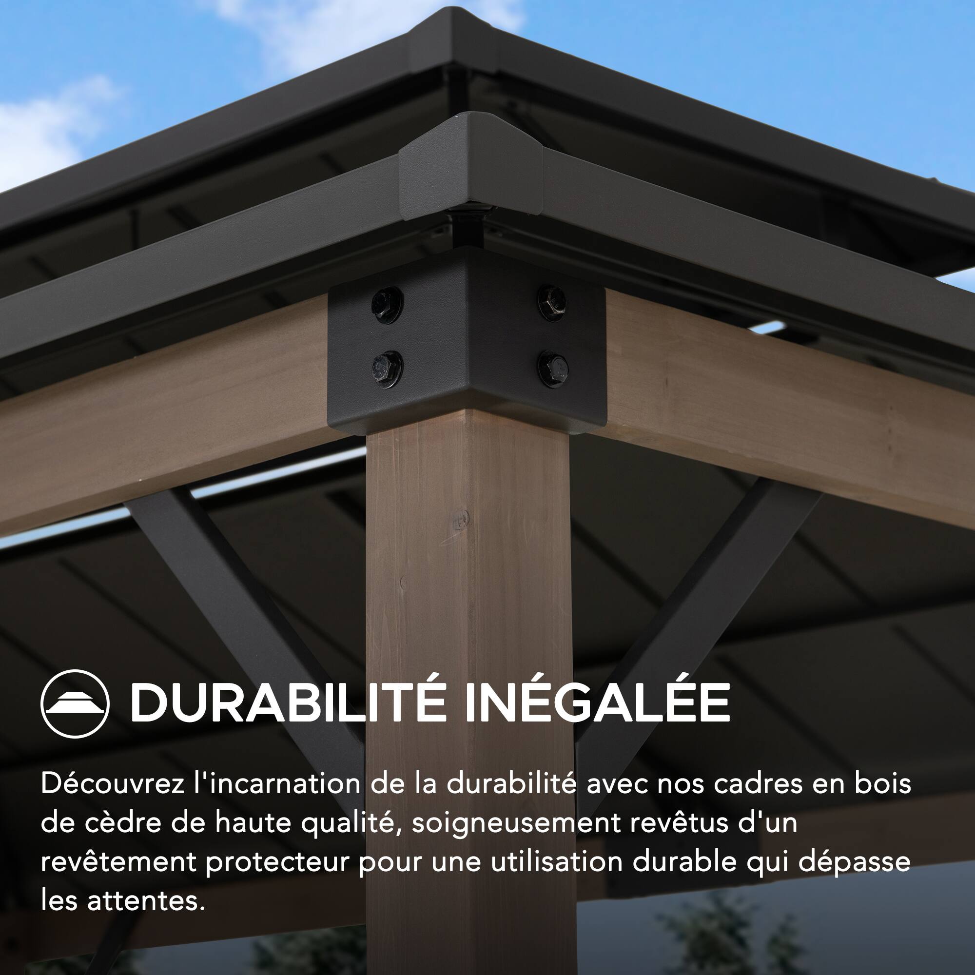 DURABILITÉ INÉGALÉE

Découvrez l'incarnation de la durabilité avec nos cadres en bois de cèdre de haute qualité, soigneusement revêtus d'un revêtement protecteur pour une utilisation durable qui dépasse les attentes.