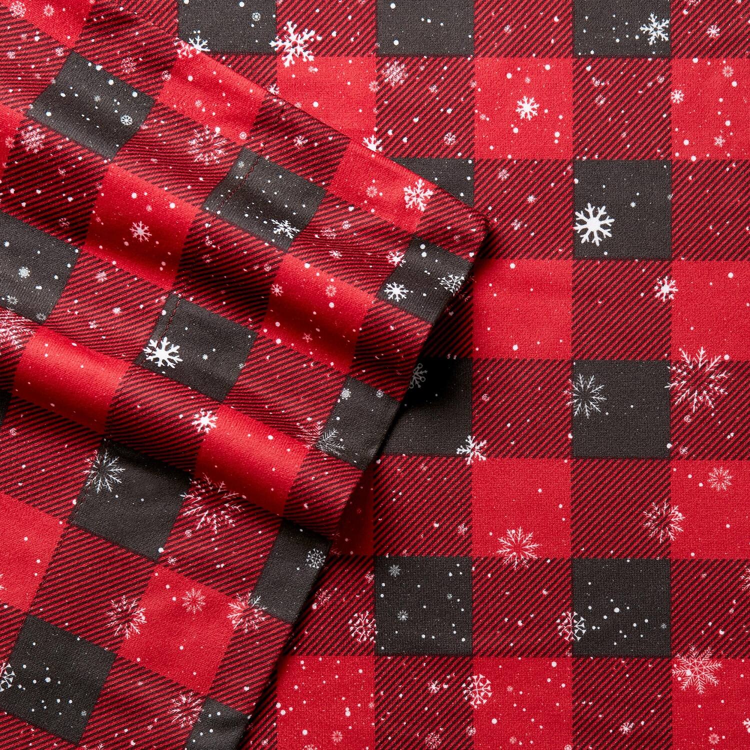 Alt View 1. Shavel Home Products - Shavel 100% Polyester Luxury Micro Flannel Printed Deep-Pocket Buffalo Check Snowflakes Sheet Set King Red - Red.