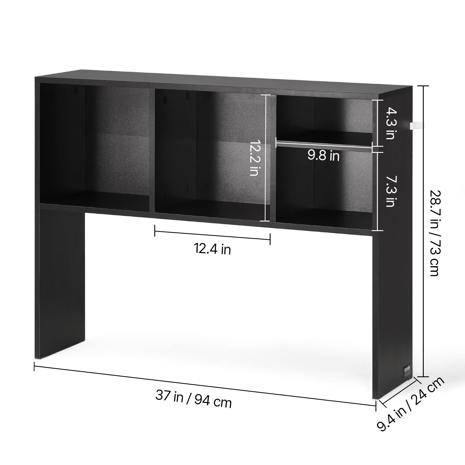 - 12.4 in
- 12.2 in
- 9.8 in
- 7.3 in
- 4.3 in
- 28.7 in / 73 cm
- 37 in / 94 cm
- 9.4 in / 24 cm
