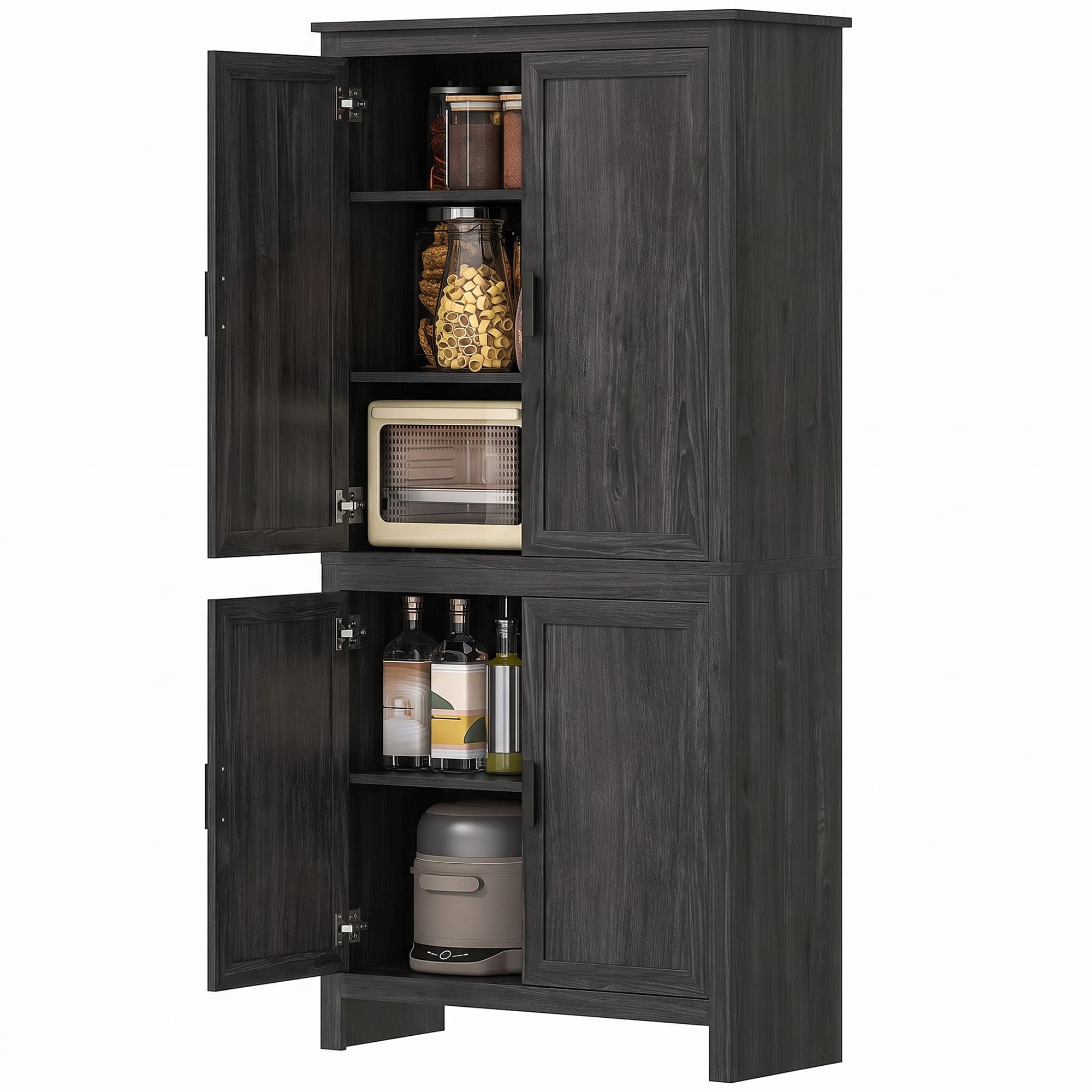 Homcom - 64" 4-Door Kitchen Pantry, Freestanding Storage Cabinet with 3 Adjustable Shelves for Kitchen - Gray