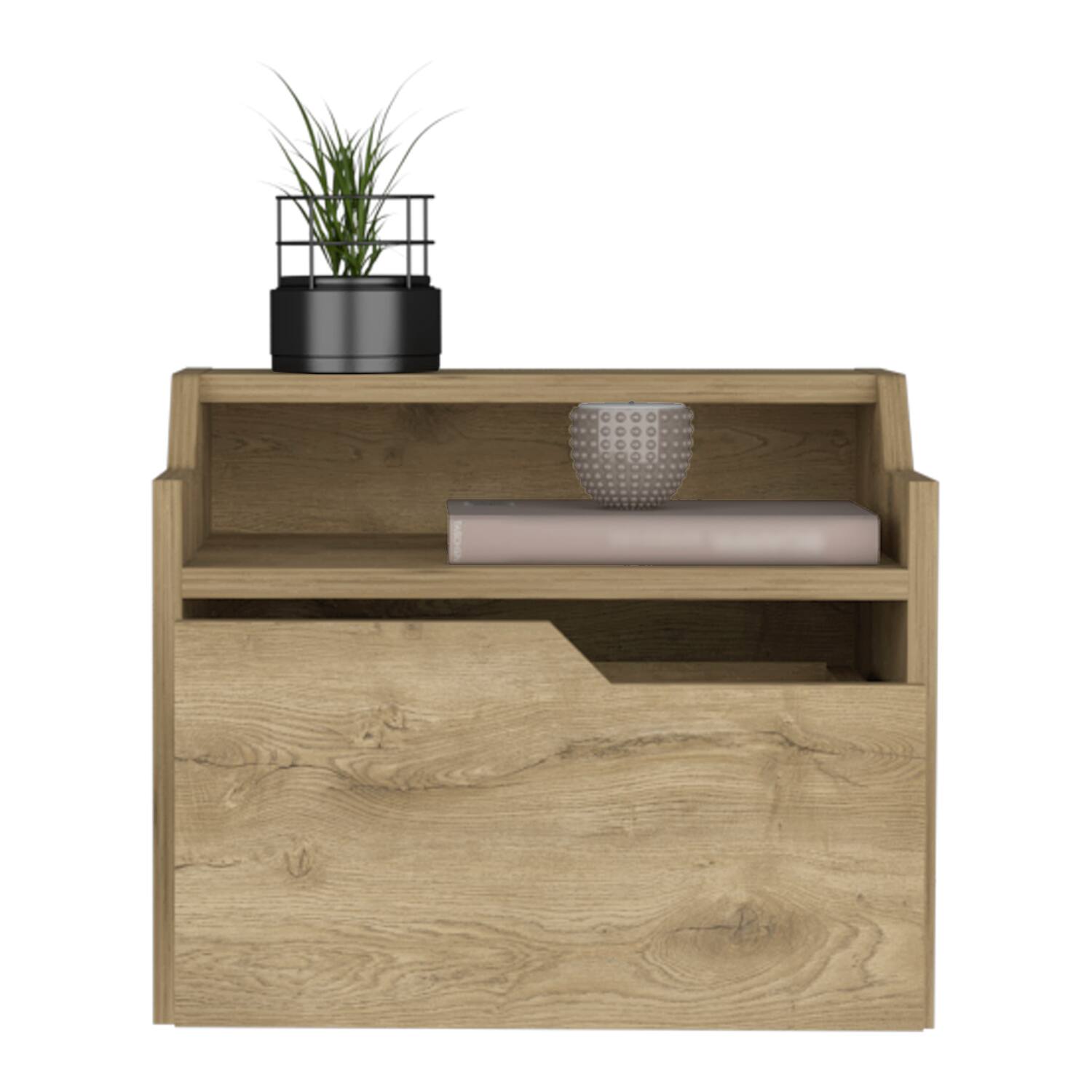 Alt View 1. Tiramisubest - Floating Nightstand with Spacious Drawer and Dual-Tier Surface - Beige.