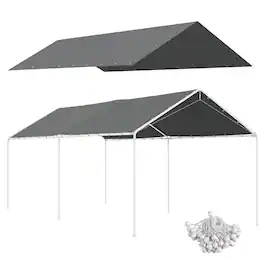 Outsunny - 10' x 20' Carport Replacement Top Canopy Cover, UV Resistant and Water Resistant Car Port Portable Garage Tent Cover - Dark Gray