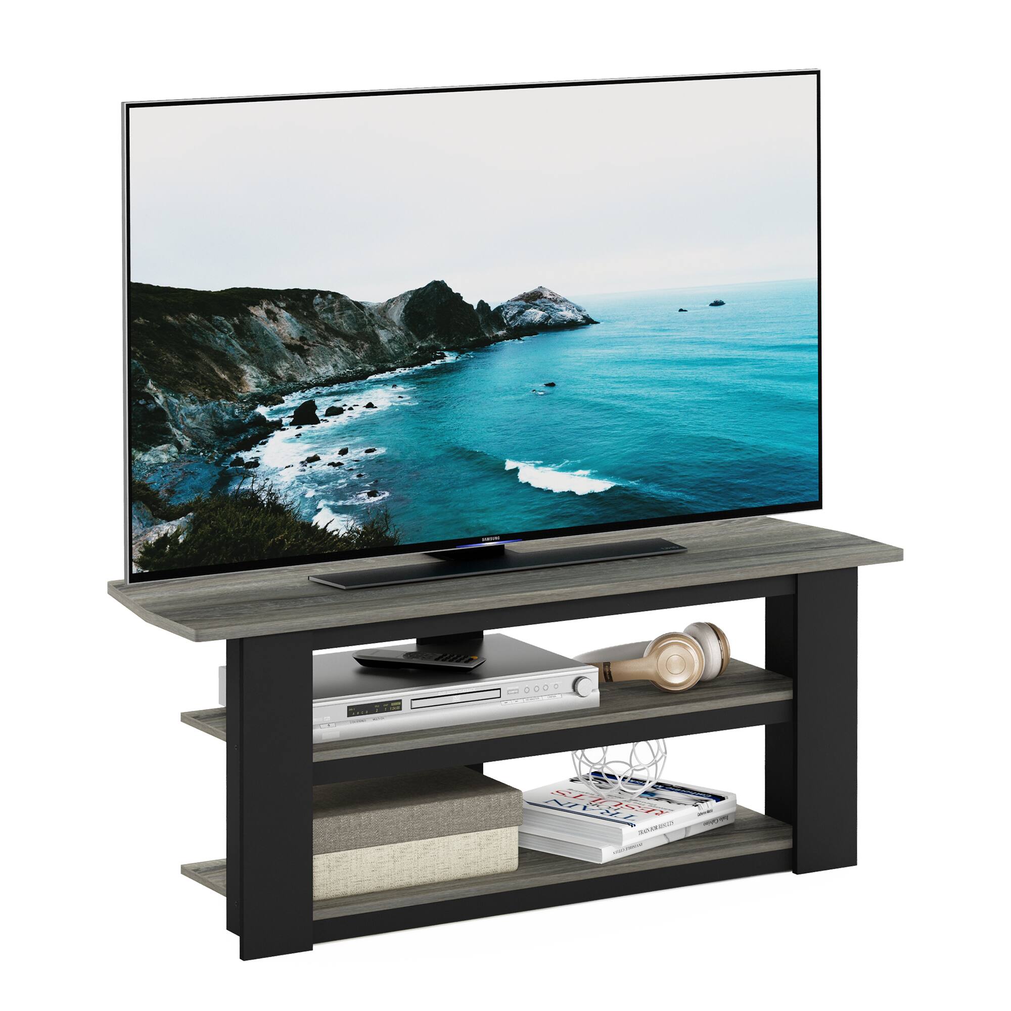 Alt View 3. Furinno - Parsons 50-in TV Entertainment Center - French Oak/Black.