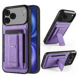 Dteck - Slim Card Holder Case for Apple iPhone 17 Pro, Shockproof Wallet Protective Cover with Kickstand - Purple