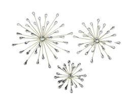 Zeckos - Set of 3 Tone Teardrop Starburst Rhinestone Jeweled Metal Wall Art Hangings - Gold