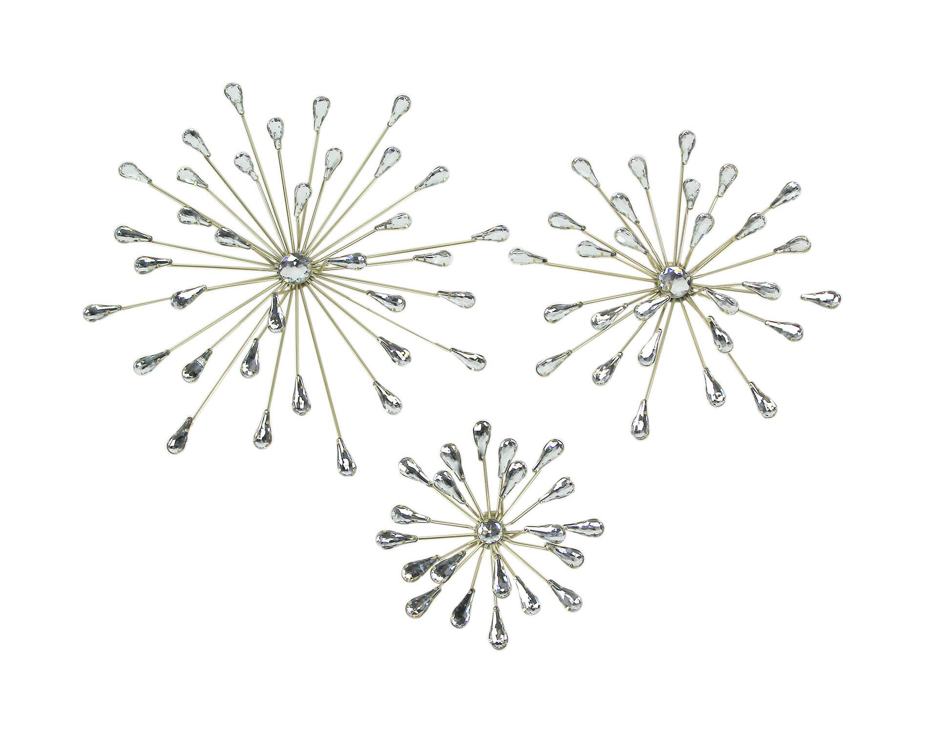 Front. Zeckos - Set of 3 Gold Tone Teardrop Starburst Rhinestone Jeweled Metal Wall Art Hangings - Gold.