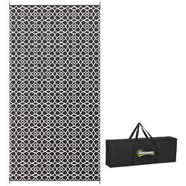 Outsunny - Outdoor Rug for Patio, 9' x 18' Waterproof Large Mat, Reversible Plastic Straw Rug for Décor - Black and White Clover