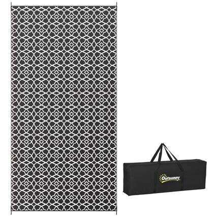 Front. Outsunny - Outdoor Rug for Patio, 9' x 18' Waterproof Large Mat, Reversible Plastic Straw Rug for Décor - Black and White Clover.