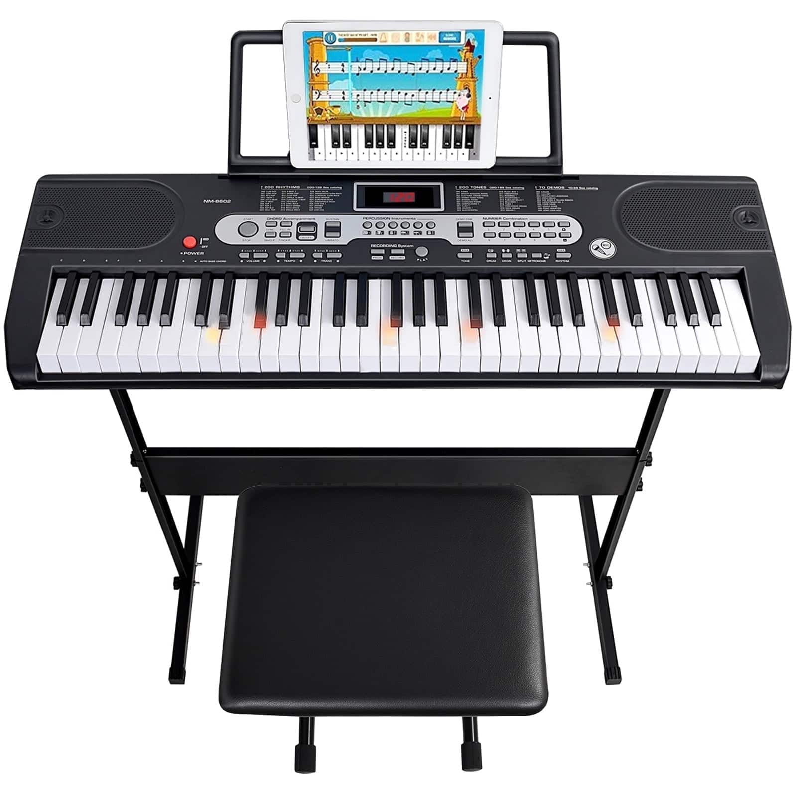 Sugift - 61-Key Electronic Keyboard Piano with Lighted Keys, Teaching Modes, Headphones, Stand