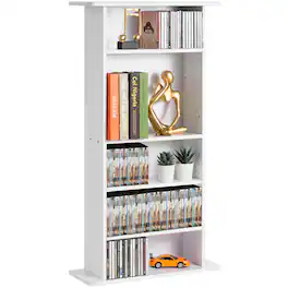 VEVOR - Media Storage Cabinet, 5-layer DVD Shelf Holds up to 240 CDs, Adjustable CD Shelves, Protects & Organizes Music, Movie - White