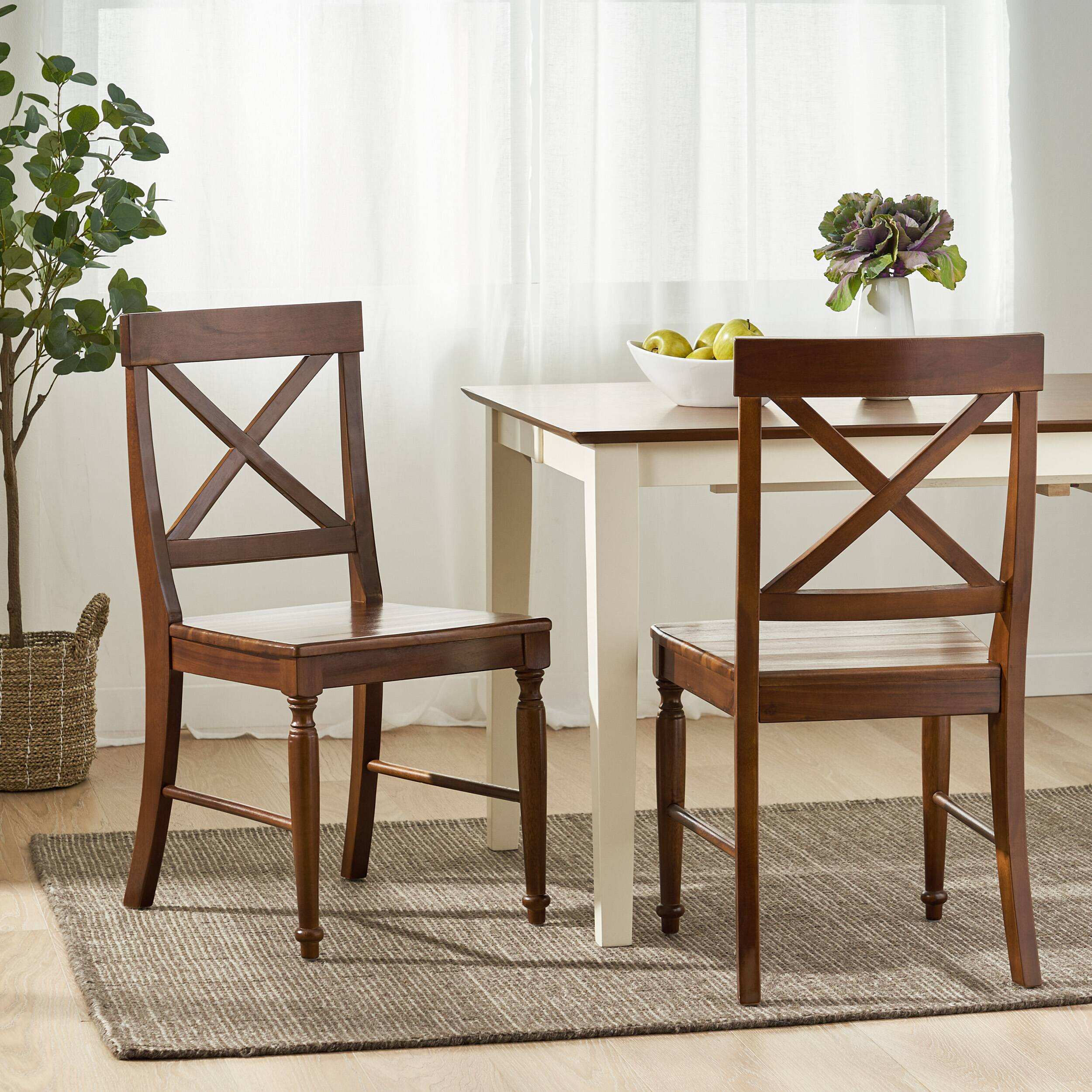 Front. TinyHomie - Acacia Wood Dining Chairs 2-Pcs Set Dark Oak - Dark Oak.