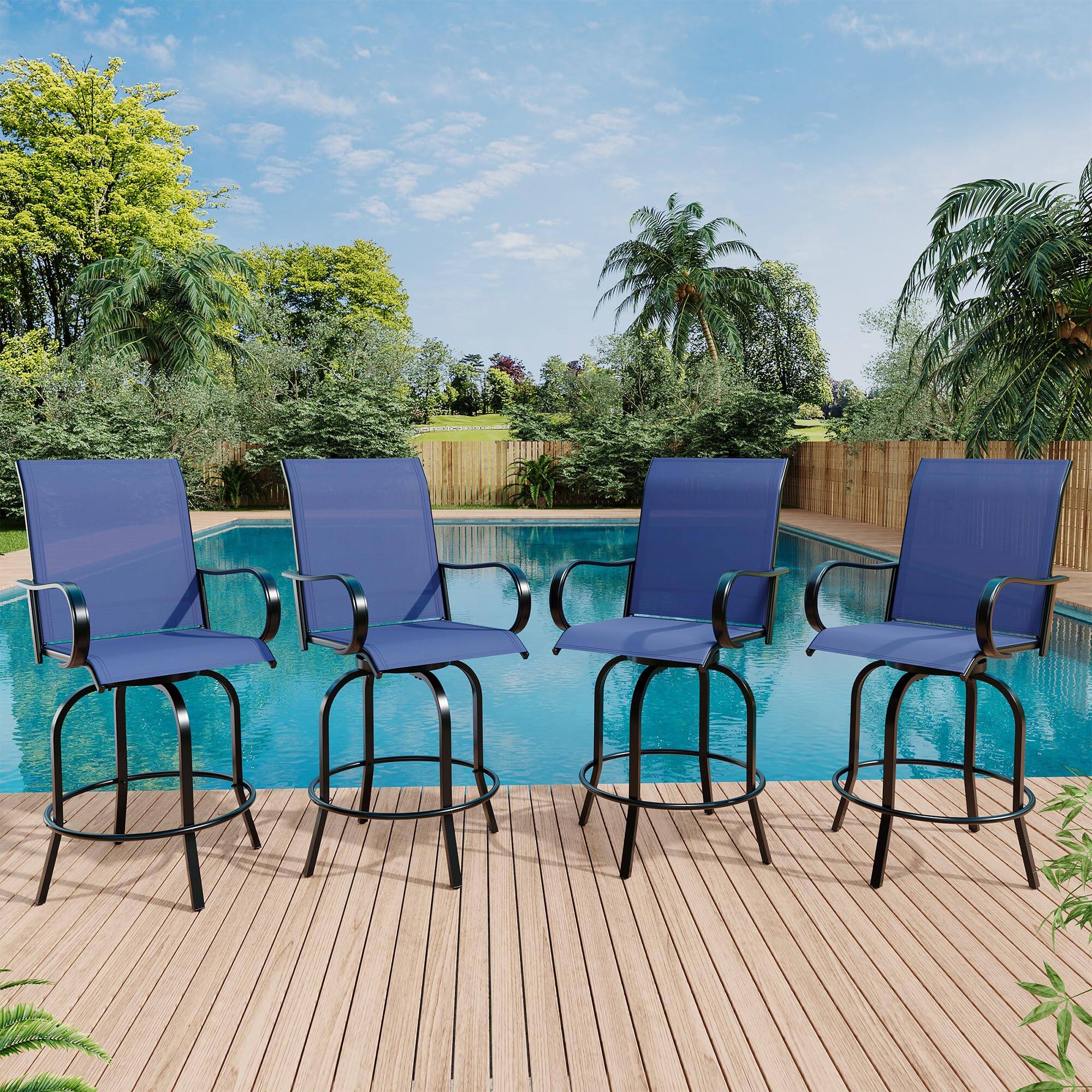 Left. Homhougo - Outdoor Swivel Bar Stools Set of 4, Patio Swivel Bar Stools Chair - Blue.